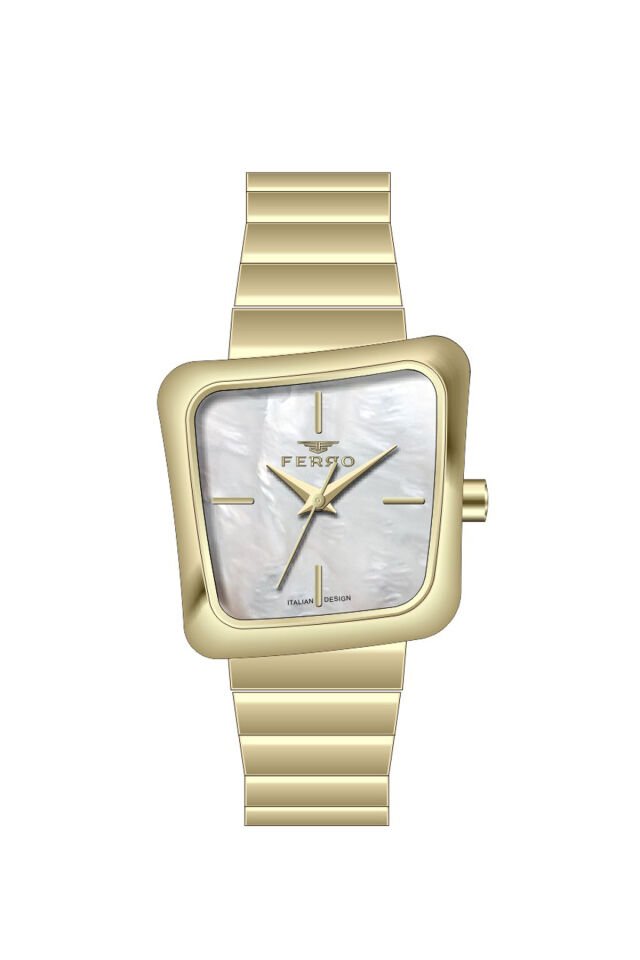 Ferro Sarı Çelik Kordon Kadın Kol Saati FL40157A-B 3ATM Su Geçirmez 2 Yıl Garantili HediyePaketli