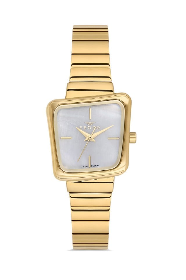 Ferro Sarı Çelik Kordon Kadın Kol Saati FL40157A-B 3ATM Su Geçirmez 2 Yıl Garantili HediyePaketli