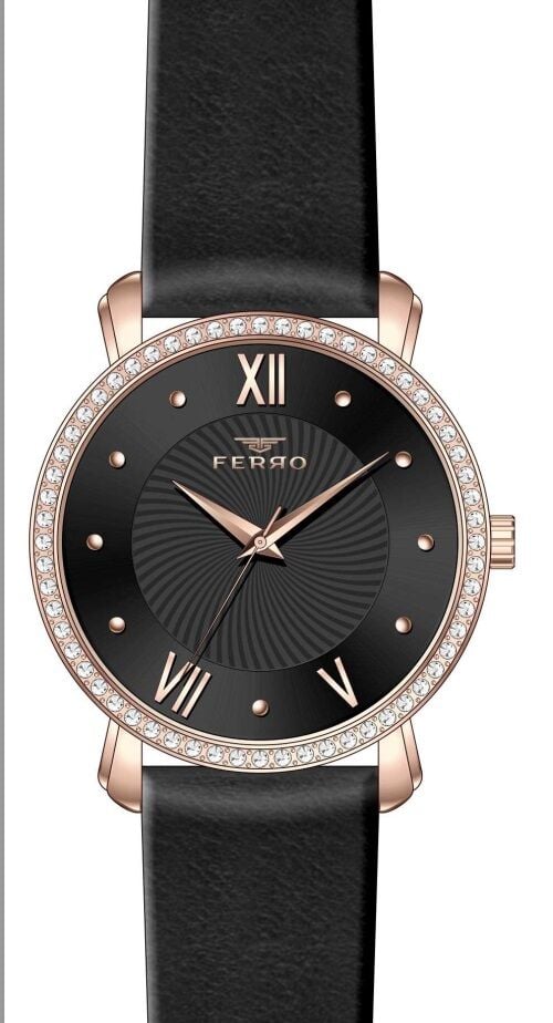 Ferro Siyah Deri Kordon Kadın Kol Saati FL21264B-R 3ATM Su Geçirmez 2 Yıl Garantili Hediye Paketli
