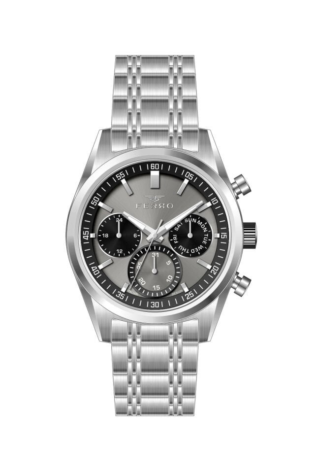 Ferro Gümüş Çelik Kordon Erkek Kol Saati FM40152A-A4 Tüm Fonksiyonlar Aktif 3 ATM Su Geçirmez