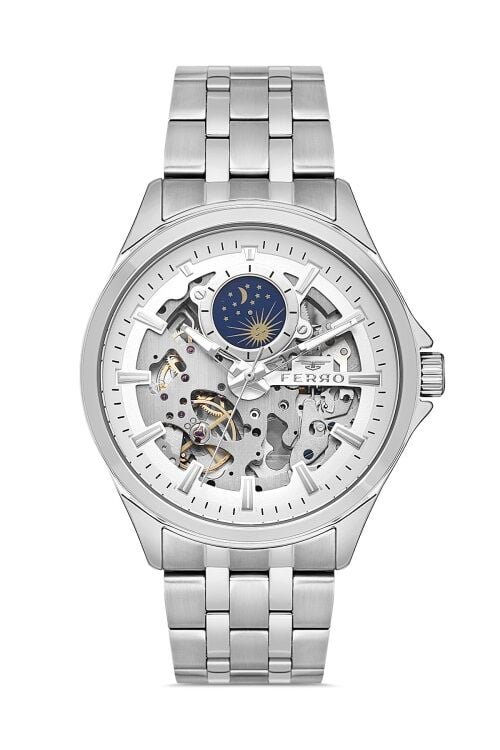 Ferro Gümüş Çelik Kordon Erkek Kol Saati FM40111A-A Tüm Fonksiyonlar Aktif 3 ATM Su Geçirmez