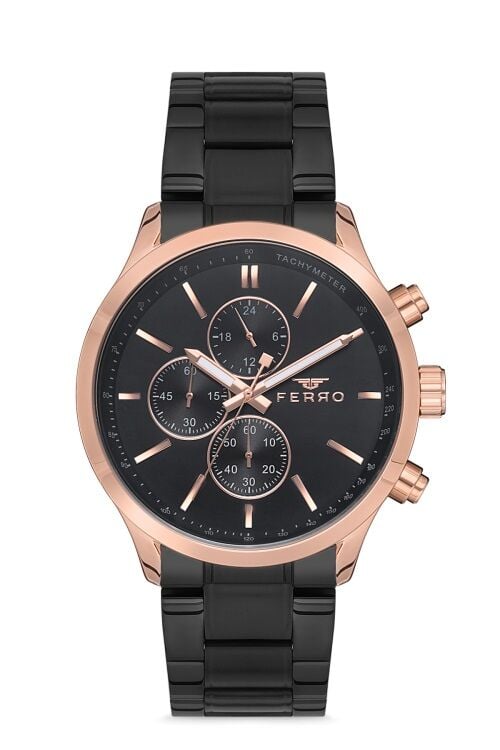 Ferro Siyah Çelik Kordon Erkek Kol Saati FM11031A-R Fonksiyonları Aktif 3ATM Su Geçirmez