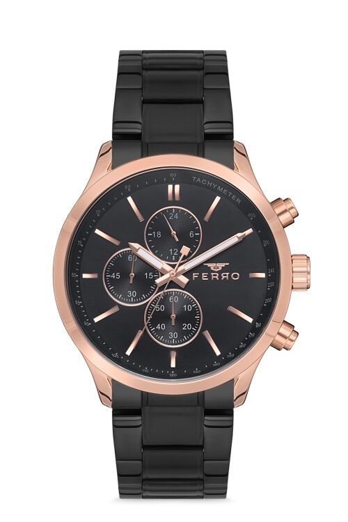 Ferro Siyah Çelik Kordon Erkek Kol Saati FM11031A-R Fonksiyonları Aktif 3ATM Su Geçirmez
