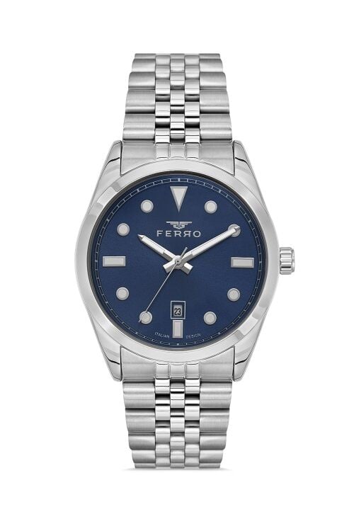 Ferro F11567AWT-A3 Quartz Çelik Gri Mavi Kadran 41 mm Erkek Kol Saati