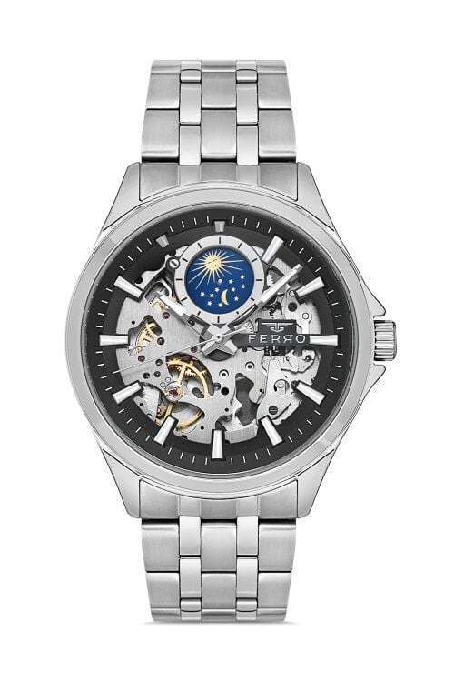 Ferro Gümüş Çelik Kordon Erkek Kol Saati FM40111A-A2 Tüm Fonksiyonlar Aktif 3 ATM Su Geçirmez