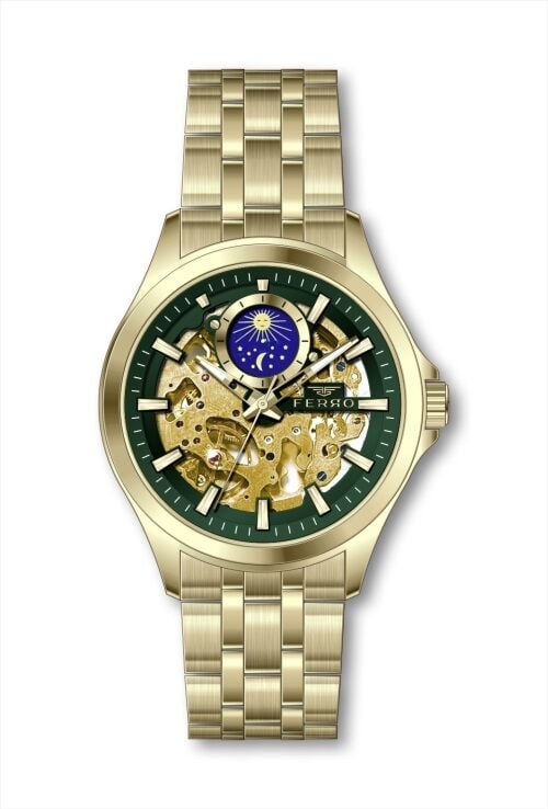 Ferro Sarı Çelik Kordon Erkek Kol Saati FM40111A-B6 Tüm Fonksiyonlar Aktif 3 ATM Su Geçirmez