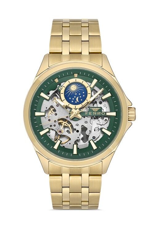 Ferro Sarı Çelik Kordon Erkek Kol Saati FM40111A-B6 Tüm Fonksiyonlar Aktif 3 ATM Su Geçirmez