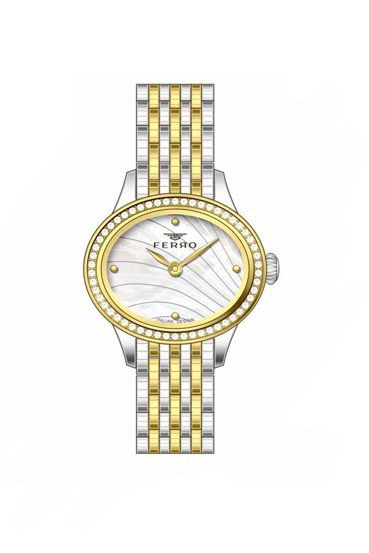 Ferro Gümüş ve Sarı Çelik Kordon Kadın Kol Saati FL21753AWT-D 3ATM Su Geçirmez 2 Yıl Garantili