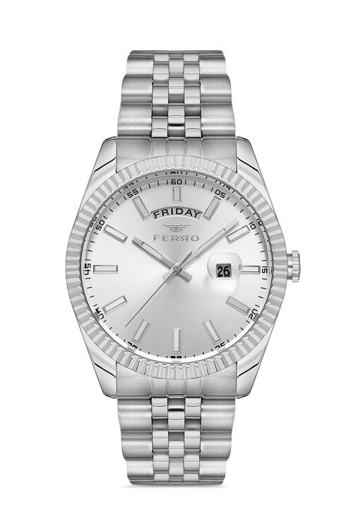 Ferro Gümüş Çelik Kordon Erkek Kol Saati F11247A-A 3 ATM Su Geçirmez 2 Yıl Garantili Hediye paketli