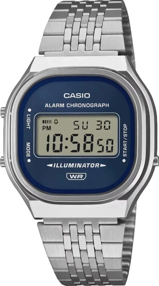 Casio A140WE-2ADF Retro Quartz Çelik Gri Lacivert Kadran 37 mm Erkek Kol Saati