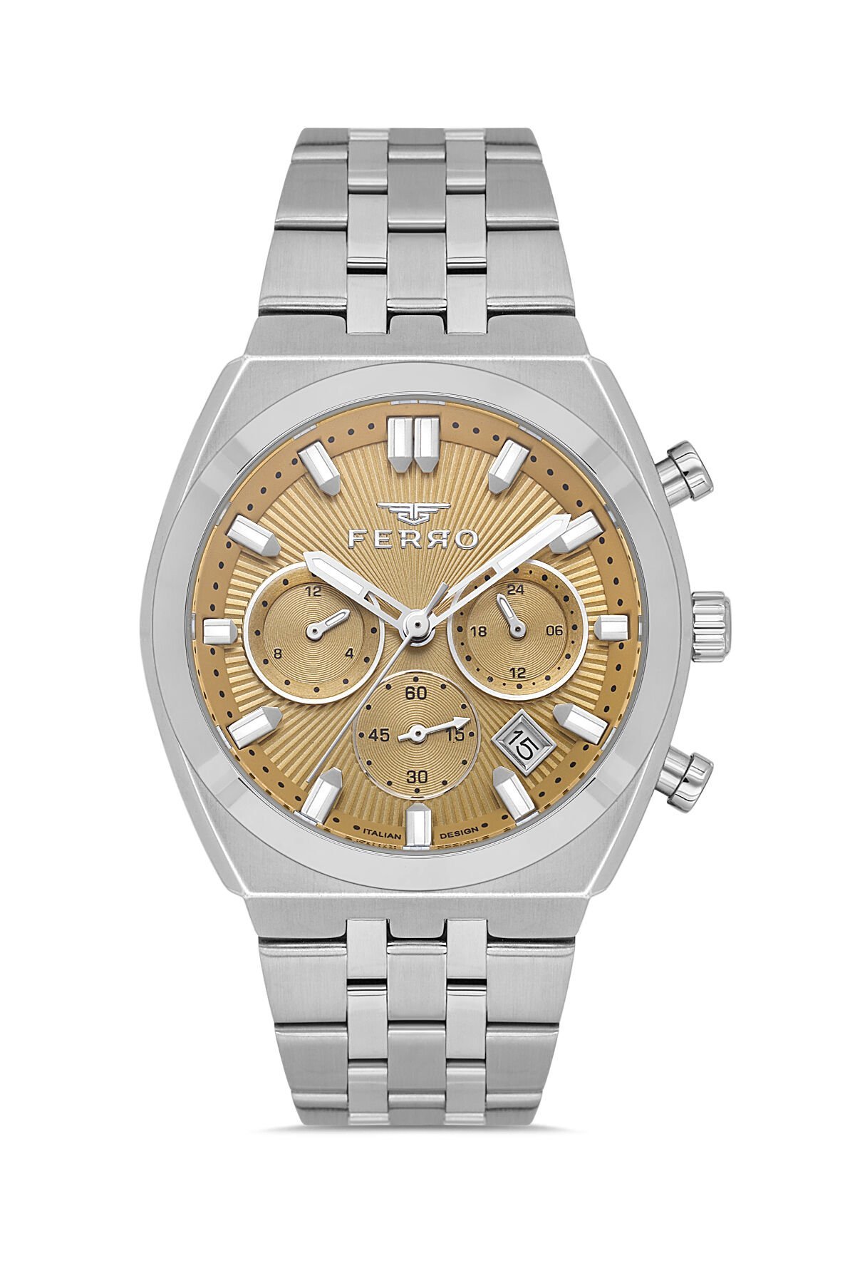 Ferro FM43022A-A7 Quartz Çelik Gri Sarı Kadran 42 mm Erkek Kol Saati