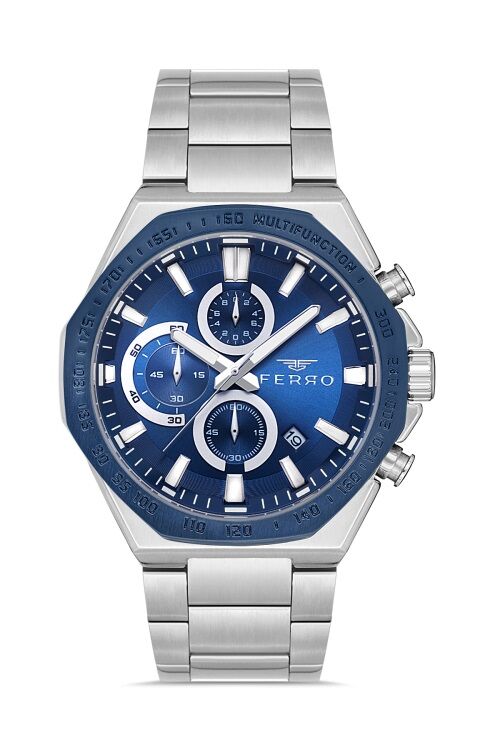 Ferro Lacivert ve Gümüş Çelik Kordon Erkek Kol Saati FM41110A-L