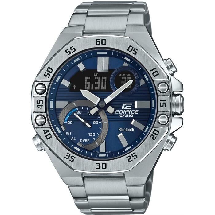 Casio ECB-10D-2ADF Edifice Quartz Çelik Gri Lacivert Kadran 10 ATM 49 mm Erkek Kol Saati