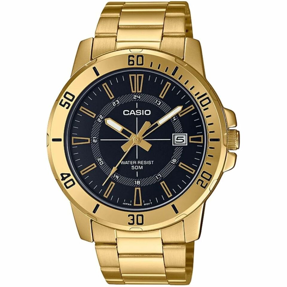 Casio MTP-VD01G-1CVUDF Quartz Çelik Altın Rengi Siyah Kadran 45 mm Erkek Kol Saati