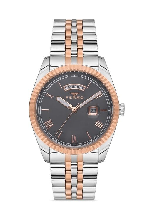 Ferro F11130A-E4 Quartz Çelik Rose/Gri Gri Kadran 41 mm Erkek Kol Saati