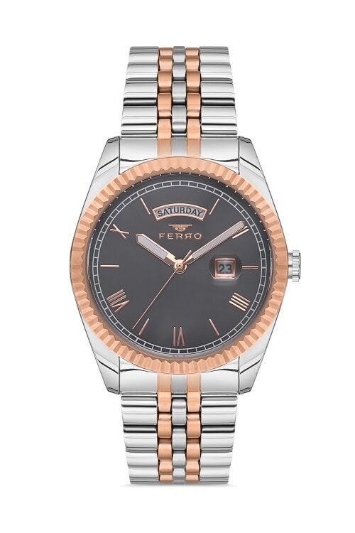 Ferro F11130A-E4 Quartz Çelik Rose/Gri Gri Kadran 41 mm Erkek Kol Saati
