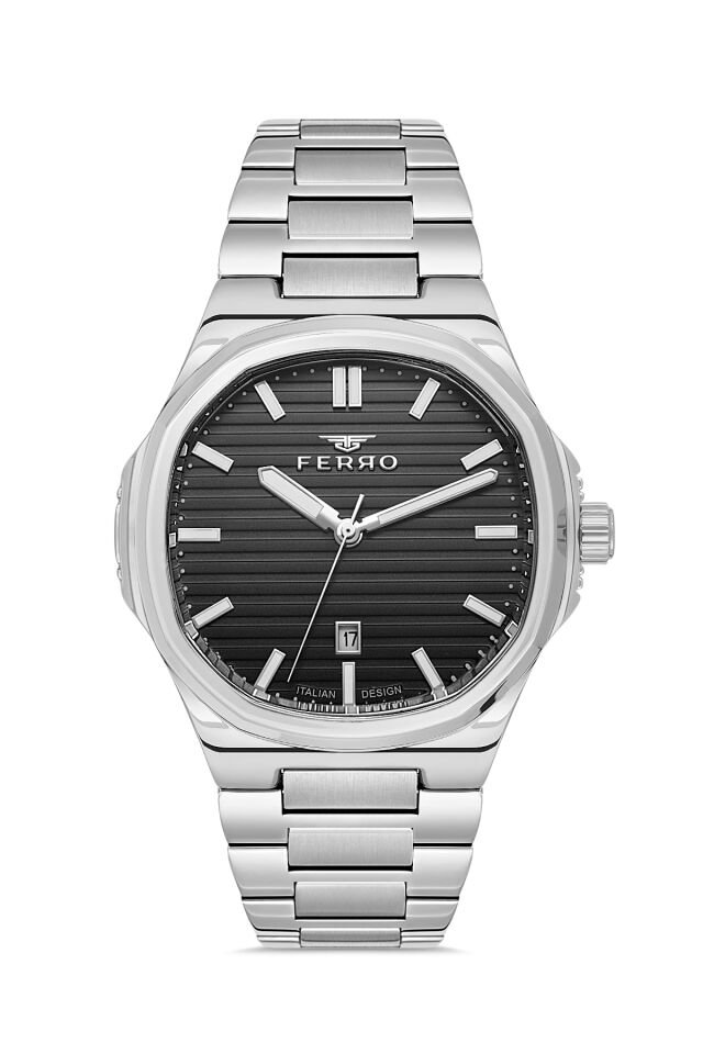 Ferro FM11648AWT-A2 Quartz Çelik Gri Siyah Kadran 40 mm Erkek Kol Saati