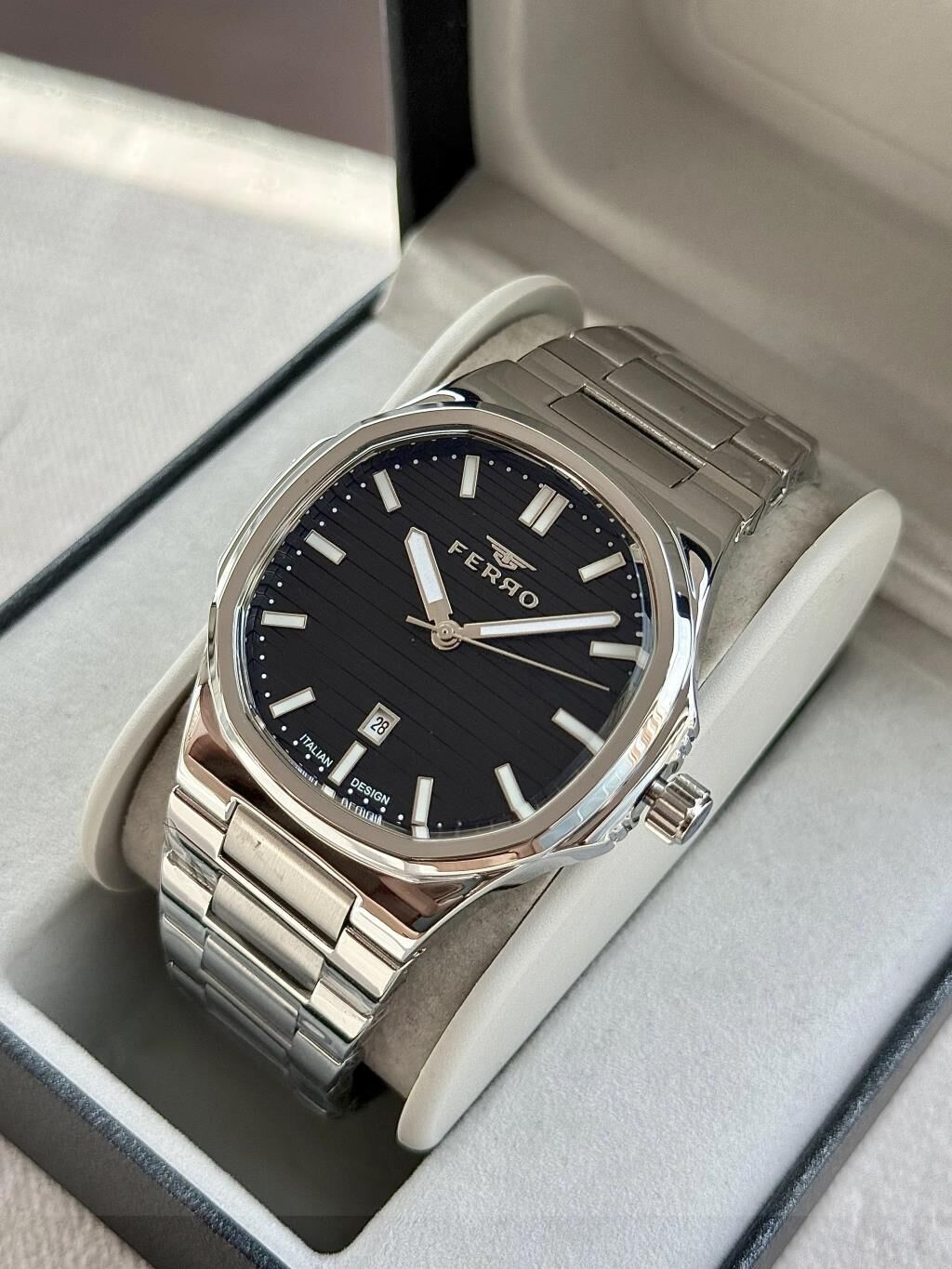Ferro FM11648AWT-A2 Quartz Çelik Gri Siyah Kadran 40 mm Erkek Kol Saati