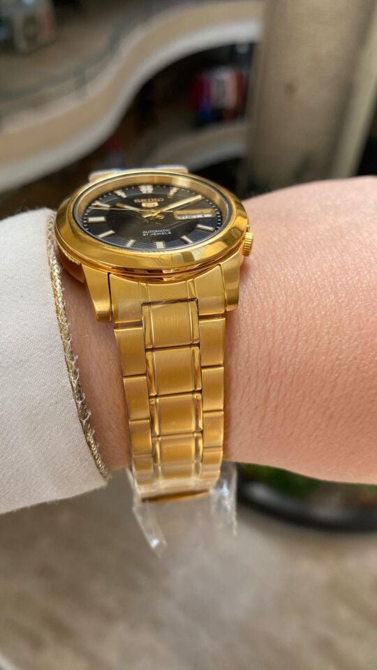 Seiko 5 Japan SNKK22J1 Otomatik Çelik Altın Rengi Siyah Kadran 39 mm Erkek Kol Saati