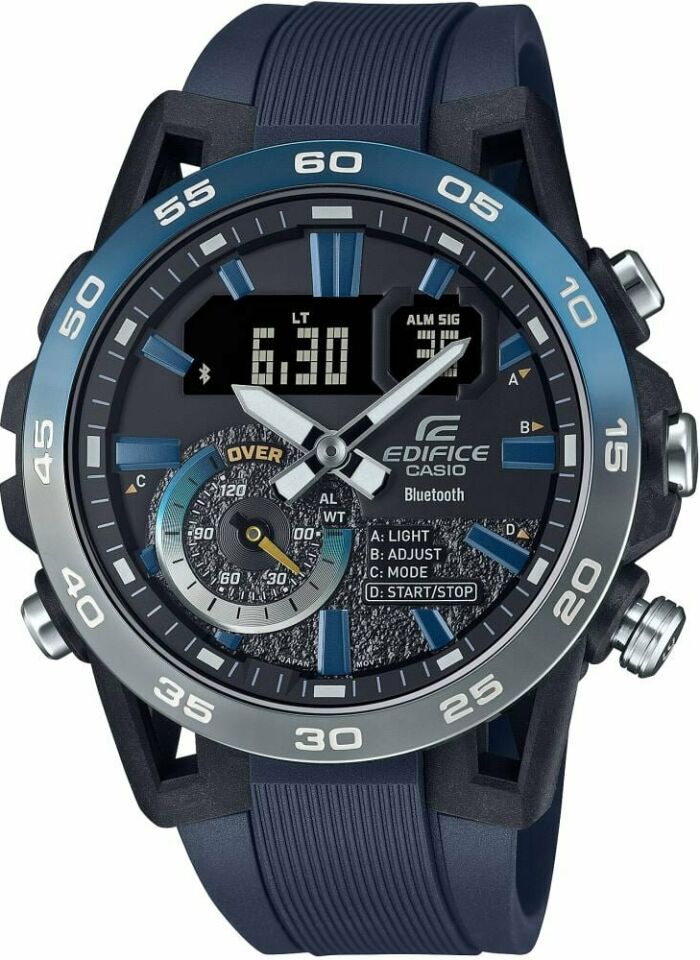 Casio ECB-40NP-1ADF Edifice Quartz Analog/Dijital Silikon Siyah 10 ATM 48 mm Erkek Kol Saati