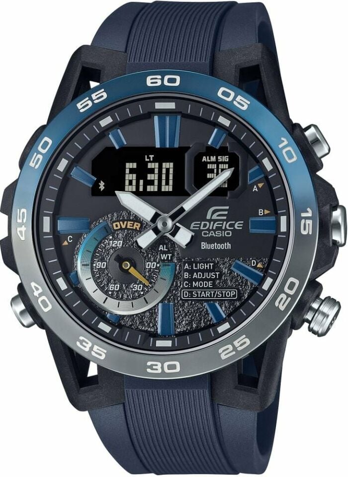 Casio ECB-40NP-1ADF Edifice Quartz Analog/Dijital Silikon Siyah 10 ATM 48 mm Erkek Kol Saati