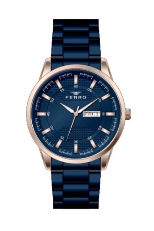 Ferro F11931A-T 42 mm Lacivert Çelik Kordon 42 mm Erkek Kol Saati