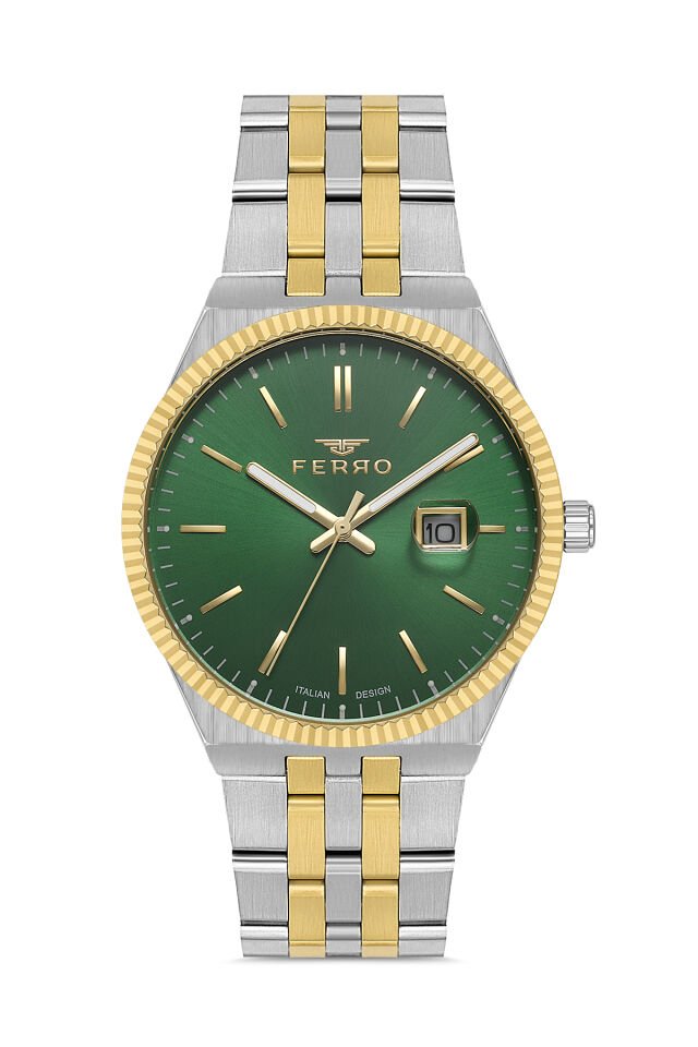 Ferro F11569AWT-D6 Quartz Çelik Altın/Gri Yeşil Kadran 40 mm Erkek Kol Saati