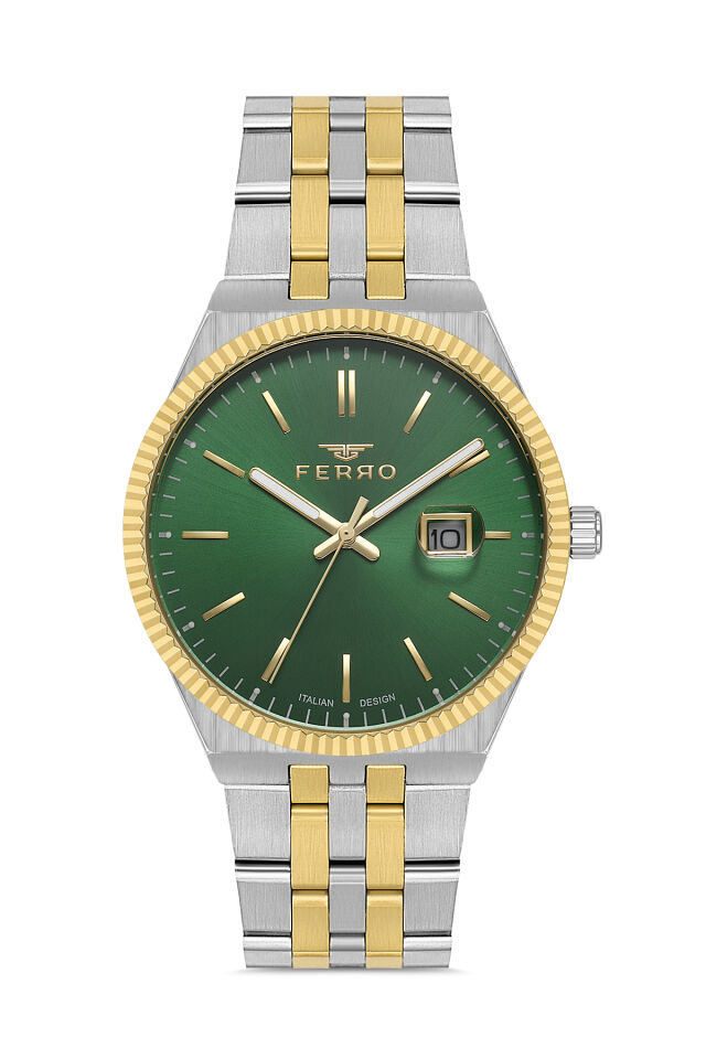 Ferro F11569AWT-D6 Quartz Çelik Altın/Gri Yeşil Kadran 40 mm Erkek Kol Saati
