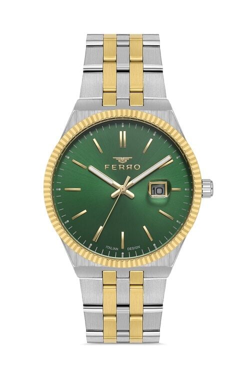 Ferro F11569AWT-D6 Quartz Çelik Altın/Gri Yeşil Kadran 40 mm Erkek Kol Saati