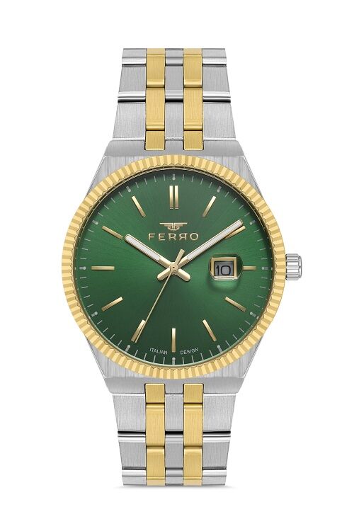 Ferro F11569AWT-D6 Quartz Çelik Altın/Gri Yeşil Kadran 40 mm Erkek Kol Saati
