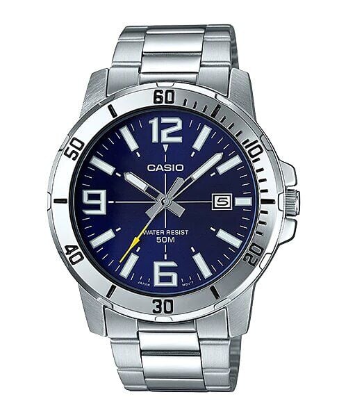 Casio MTP-VD01D-2BVUDF Quartz Çelik Gri Lacivert Kadran 45 mm Erkek Kol Saati