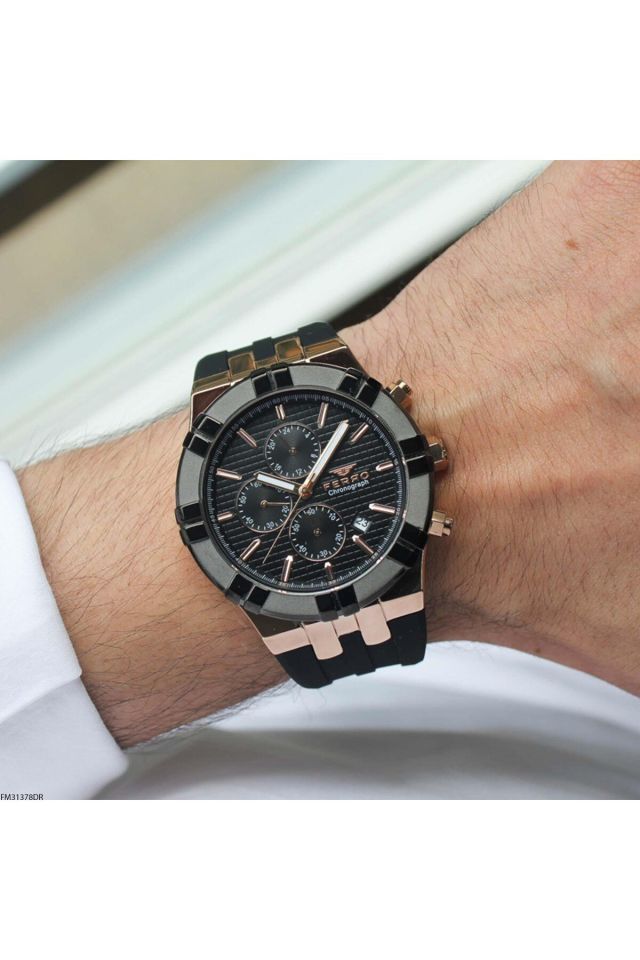 Ferro Quartz Silikon Siyah 41 mm Fonksiyonları Aktif Erkek Kol Saati