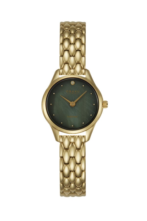 Obaku Denmark V297SXGESG Quartz Altın Rengi Yeşil Sedef Kadran Safir Cam 24 mm Kadın Kol Saati