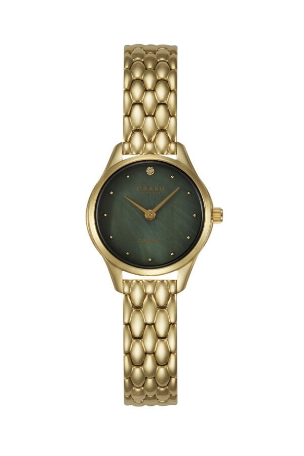 Obaku Denmark V297SXGESG Quartz Altın Rengi Yeşil Sedef Kadran Safir Cam 24 mm Kadın Kol Saati