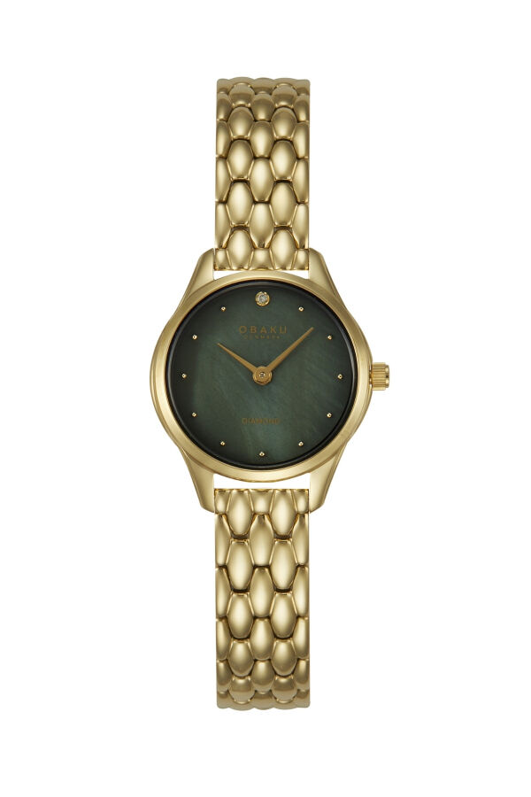 Obaku Denmark V297SXGESG Quartz Altın Rengi Yeşil Sedef Kadran Safir Cam 24 mm Kadın Kol Saati