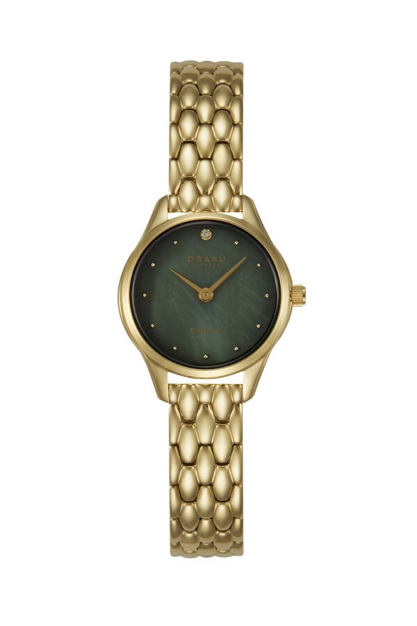 Obaku Denmark V297SXGESG Quartz Altın Rengi Yeşil Sedef Kadran Safir Cam 24 mm Kadın Kol Saati