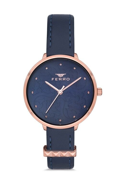 Ferro 33 mm Lacivert Deri Kordon Kadın Kol Saati F21087B-T F21087B-T