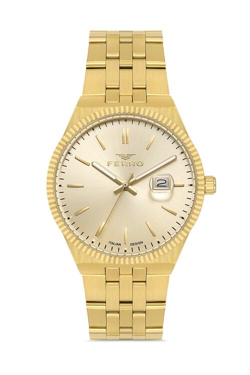 Ferro Sarı Çelik Kordon Erkek Kol Saati F11569AWT-B4 3ATM Su Geçirmez 2 Yıl Garantili HediyePaketli
