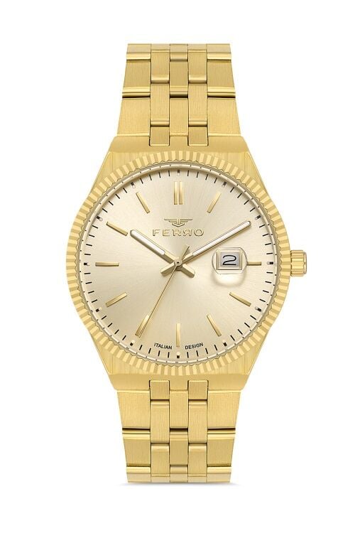 Ferro Sarı Çelik Kordon Erkek Kol Saati F11569AWT-B4 3ATM Su Geçirmez 2 Yıl Garantili HediyePaketli