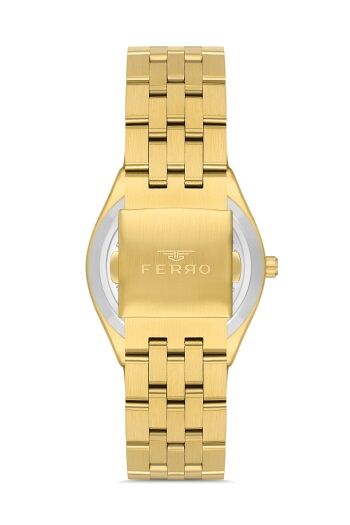 Ferro Sarı Çelik Kordon Erkek Kol Saati F11569AWT-B4 3ATM Su Geçirmez 2 Yıl Garantili HediyePaketli