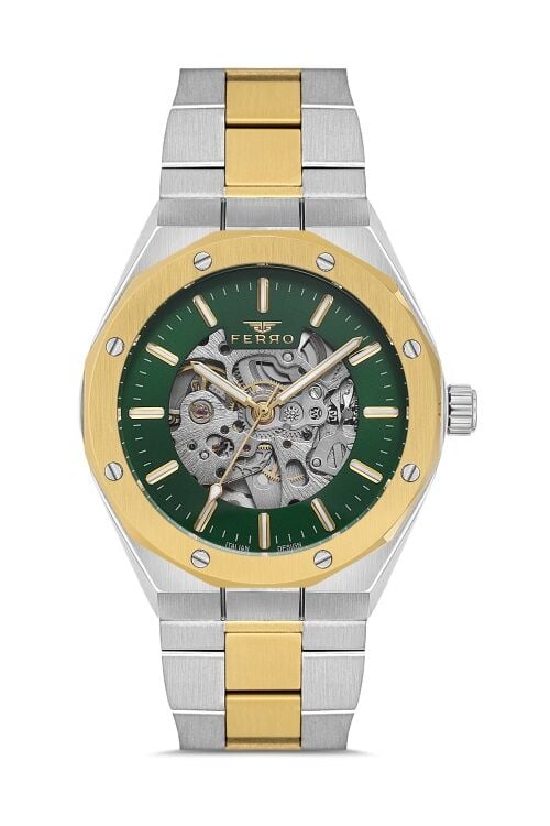 Ferro Sarı ve Gümüş Çelik Kordon Erkek Kol Saati F31538A-D6 Su Geçirmez 2 Yıl Garantili Hediye Paket