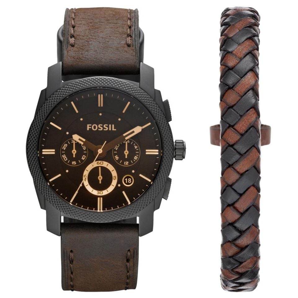 Fossil FFS5251SET 42 mm Kahverengi Erkek Set Kol Saati ve Bileklik