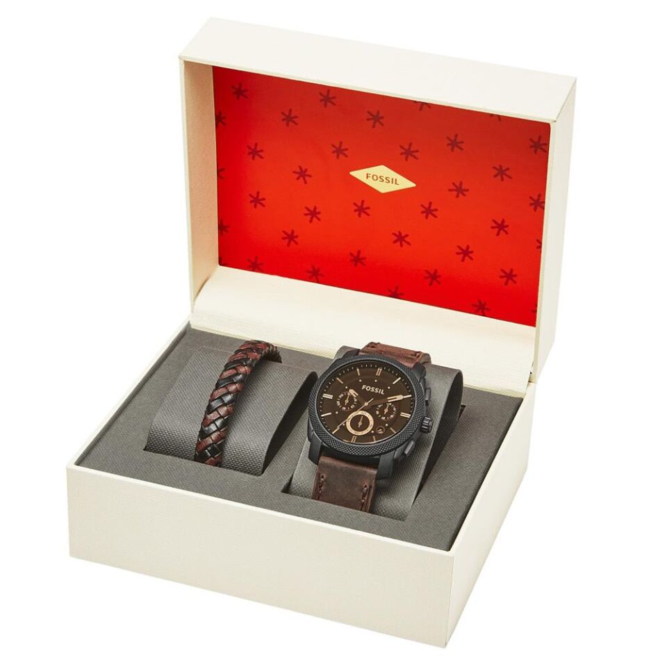 Fossil FFS5251SET 42 mm Kahverengi Erkek Set Kol Saati ve Bileklik
