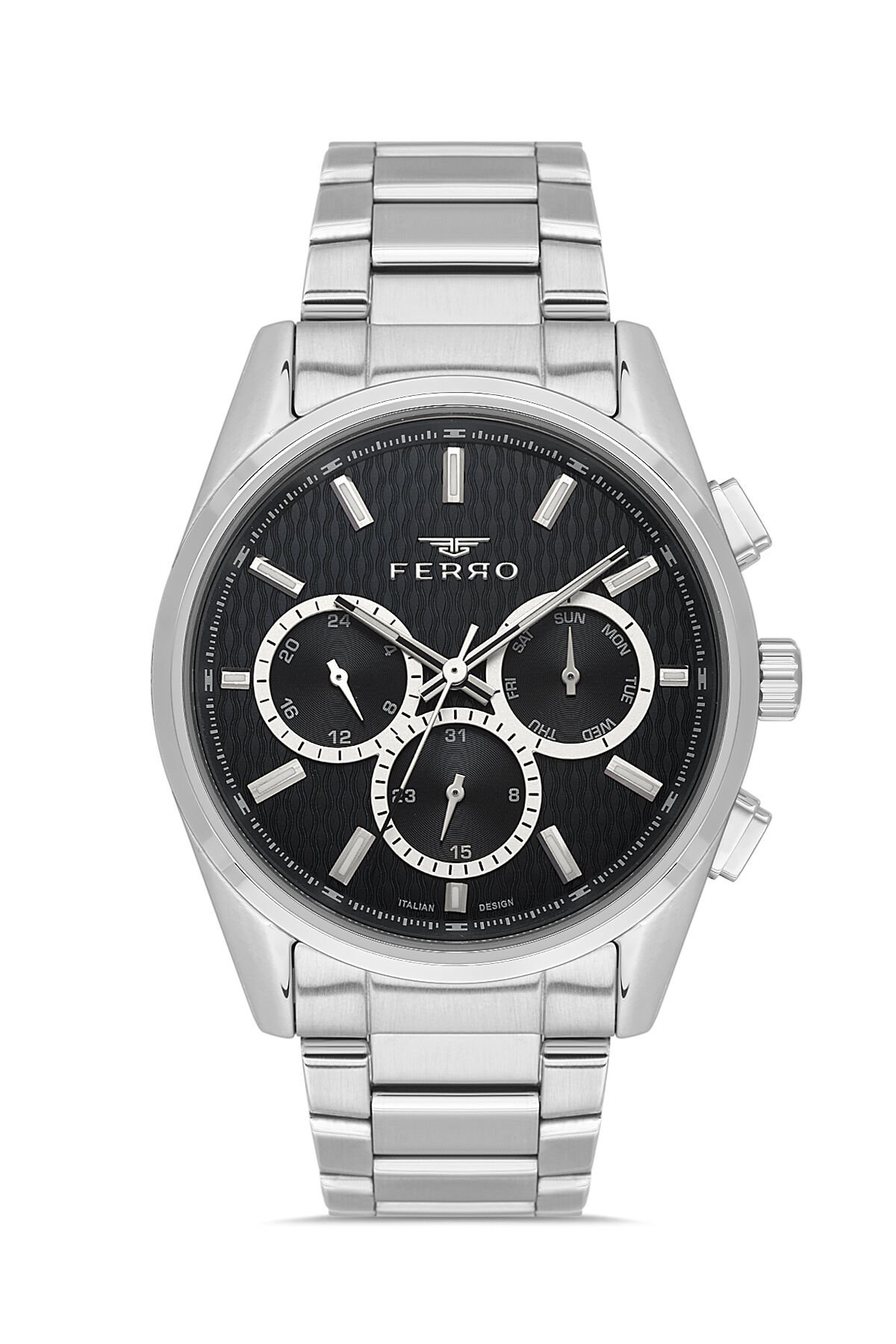 Ferro Gümüş Çelik Kordon Erkek Kol Saati FM43031A-A2 Tüm Fonksiyonlar Aktif 3ATM Su Geçirmez