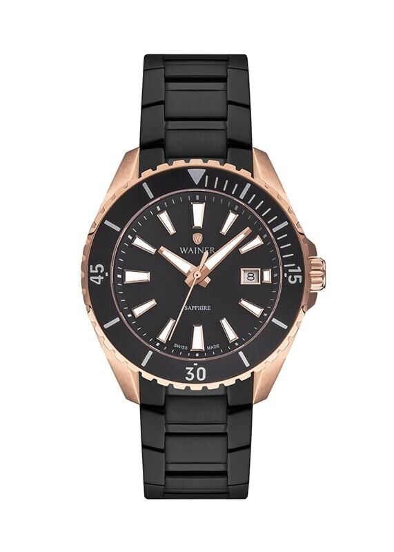 Wainer WA.10901-C Swiss Made Quartz Çelik Siyah Safir Cam 10 ATM 44 mm Erkek Kol Saati