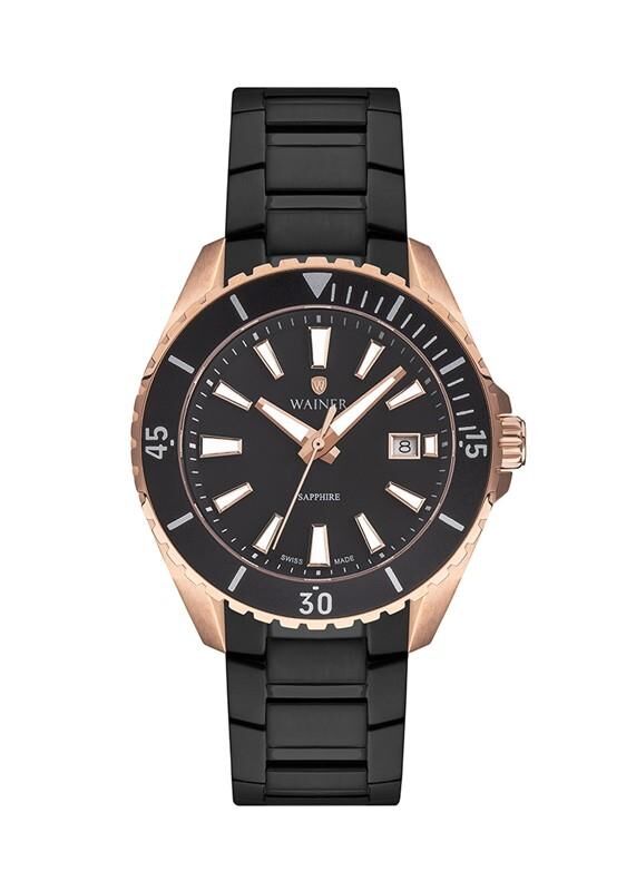 Wainer WA.10901-C Swiss Made Quartz Çelik Siyah Safir Cam 10 ATM 44 mm Erkek Kol Saati