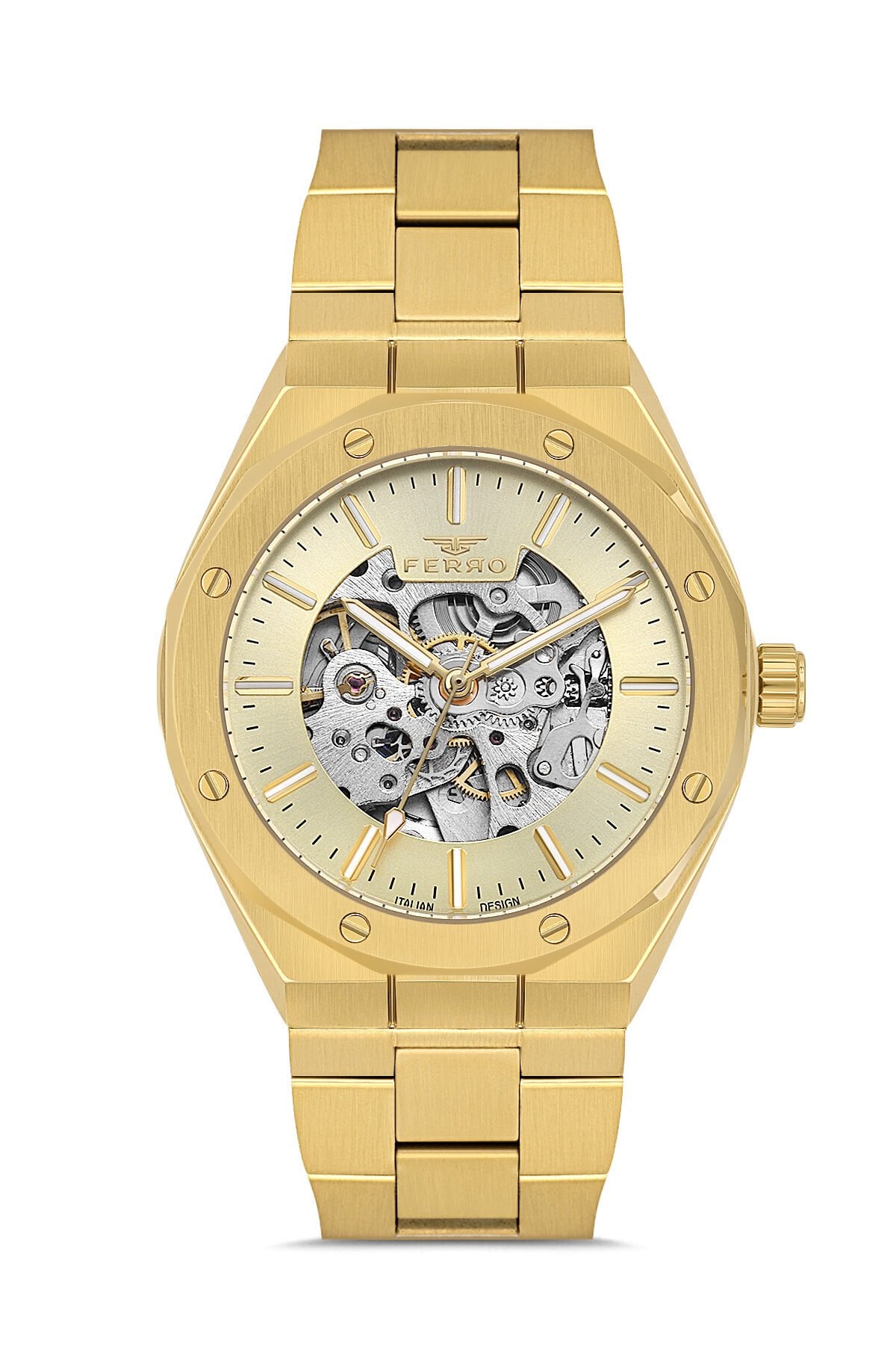 Ferro Sarı Çelik Kordon Erkek Kol Saati F31538A-B4 3ATM Su Geçirmez 2 Yıl Garantili HediyePaketli