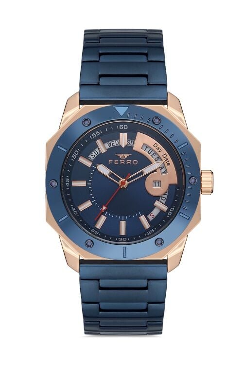 Ferro Lacivert Celik Kordon Erkek Kol Saati F11198A-T 3 ATM Su Geçirmez 2Yıl Garantili HediyePaketli