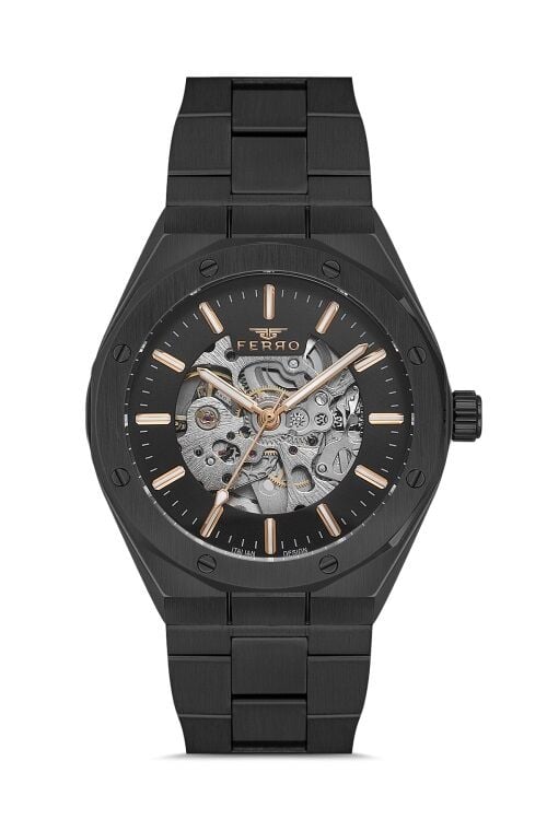 Ferro Siyah Çelik Kordon Erkek Kol Saati F31538A-G 3ATM Su Geçirmez 2 Yıl Garantili HediyePaketli