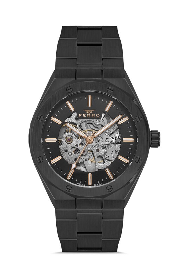 Ferro Siyah Çelik Kordon Erkek Kol Saati F31538A-G 3ATM Su Geçirmez 2 Yıl Garantili HediyePaketli